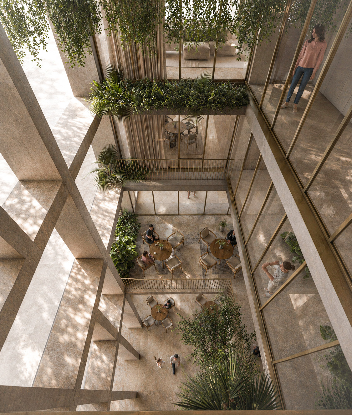 A planted, light-filled atrium within M21 Tower