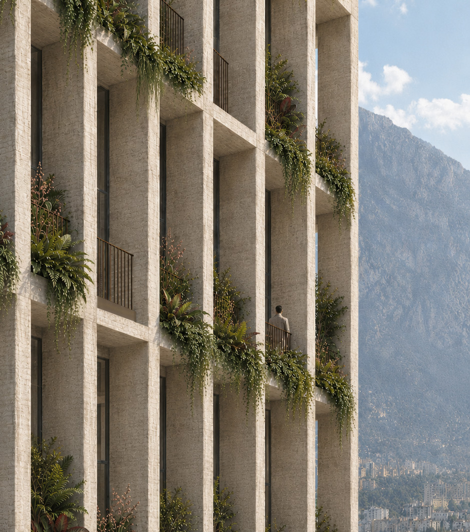 Planted terraces on the M21 residential facade